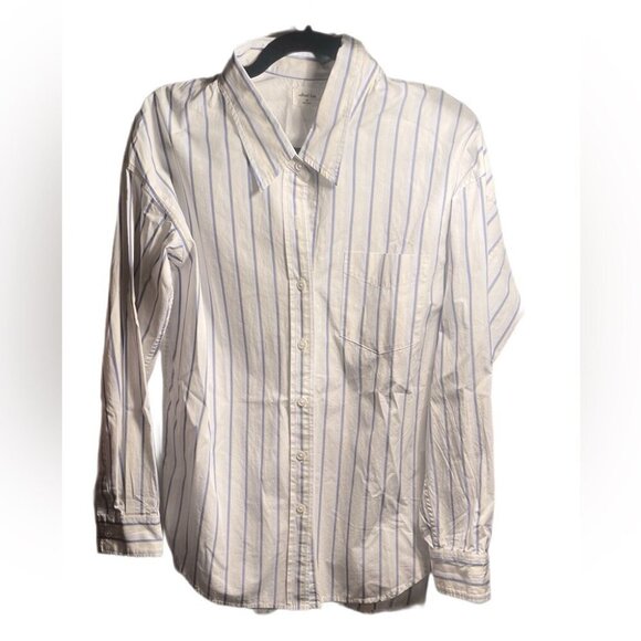 Wilfred Free oversized relaxed cotton blue yellow buttn down long sleeve shrt XS - Picture 2 of 5